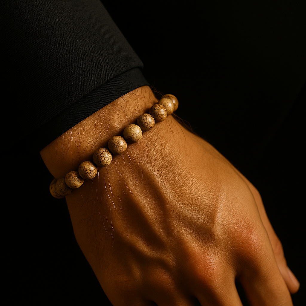 Pulsera Jasper Madera Natural 8mm (calma y conexión con la tierra)